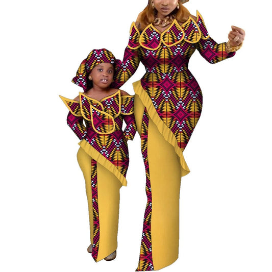 Fashion Mom Daughter Dress Ankara Dresses Women Girls Family Matching Clothing African Wax Print Dashiki Maxi Dress WYQ899 - SHOWLU FASHION STORE