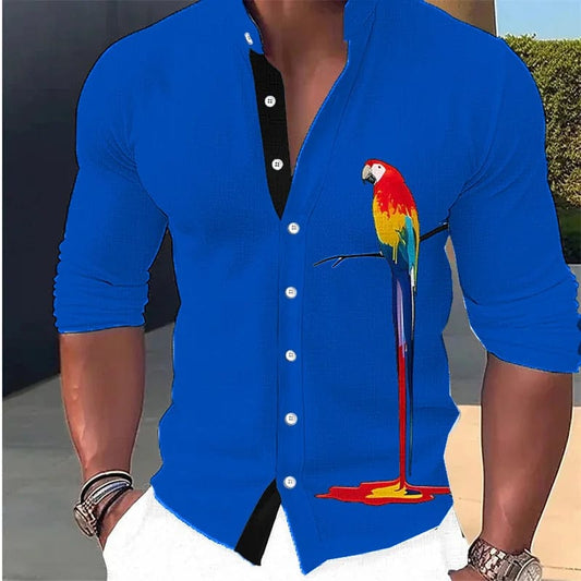 Fashion New Men's Shirt Parrot 3D Print Stand Collar Long Sleeve Shirt Street Casual Tops Designer Casual Wear 16 Colors 6XL - SHOWLU FASHION STORE