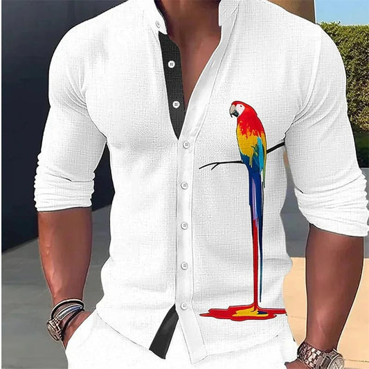 Fashion New Men's Shirt Parrot 3D Print Stand Collar Long Sleeve Shirt Street Casual Tops Designer Casual Wear 16 Colors 6XL - SHOWLU FASHION STORE