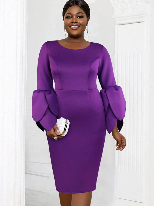 Fashion plus Size Temperament Style Petal Sleeve Purple Dress Women plus Size Purple Dress Women - SHOWLU FASHION STORE