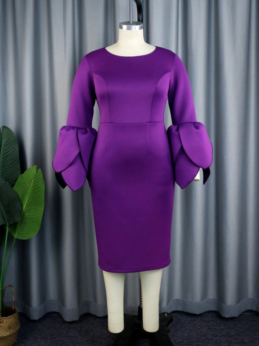Fashion plus Size Temperament Style Petal Sleeve Purple Dress Women plus Size Purple Dress Women - SHOWLU FASHION STORE