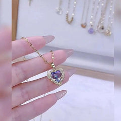 Fashion Simple Creative Ocean Heart Necklace Exquisite Heart Angel Wings Colorful Crystal Pendant High Quality Gifts for Girls - SHOWLU FASHION STORE