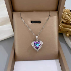 Fashion Simple Creative Ocean Heart Necklace Exquisite Heart Angel Wings Colorful Crystal Pendant High Quality Gifts for Girls - SHOWLU FASHION STORE