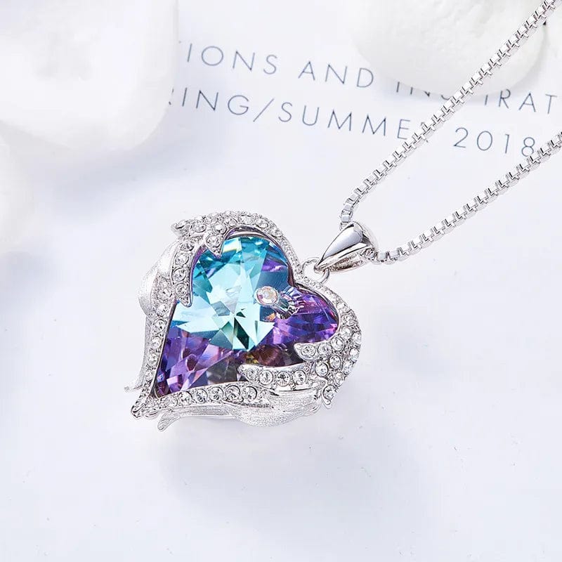 Fashion Simple Creative Ocean Heart Necklace Exquisite Heart Angel Wings Colorful Crystal Pendant High Quality Gifts for Girls - SHOWLU FASHION STORE