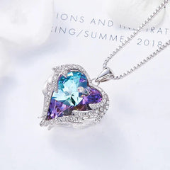 Fashion Simple Creative Ocean Heart Necklace Exquisite Heart Angel Wings Colorful Crystal Pendant High Quality Gifts for Girls - SHOWLU FASHION STORE