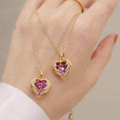 Fashion Simple Creative Ocean Heart Necklace Exquisite Heart Angel Wings Colorful Crystal Pendant High Quality Gifts for Girls - SHOWLU FASHION STORE