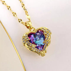 Fashion Simple Creative Ocean Heart Necklace Exquisite Heart Angel Wings Colorful Crystal Pendant High Quality Gifts for Girls - SHOWLU FASHION STORE