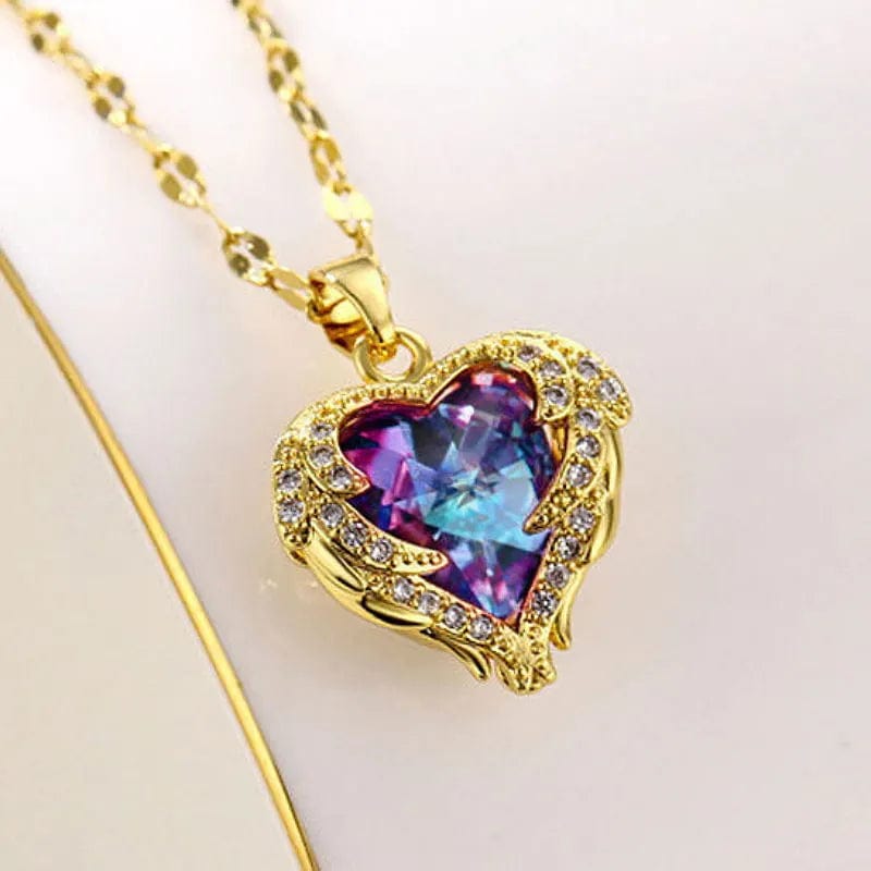 Fashion Simple Creative Ocean Heart Necklace Exquisite Heart Angel Wings Colorful Crystal Pendant High Quality Gifts for Girls - SHOWLU FASHION STORE