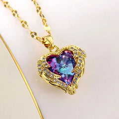 Fashion Simple Creative Ocean Heart Necklace Exquisite Heart Angel Wings Colorful Crystal Pendant High Quality Gifts for Girls - SHOWLU FASHION STORE