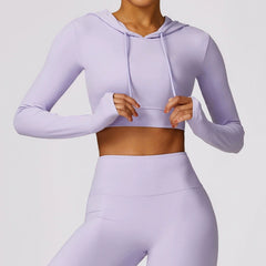Fashion Spring Quick - Drying Long Sleeve Yoga Wear Training Outdoor Running Exercise T-shirt Hooded Workout Clothes Top without Chest Pad - SHOWLU FASHION STORE