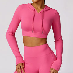 Fashion Spring Quick - Drying Long Sleeve Yoga Wear Training Outdoor Running Exercise T-shirt Hooded Workout Clothes Top without Chest Pad - SHOWLU FASHION STORE