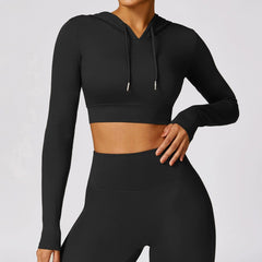 Fashion Spring Quick - Drying Long Sleeve Yoga Wear Training Outdoor Running Exercise T-shirt Hooded Workout Clothes Top without Chest Pad - SHOWLU FASHION STORE