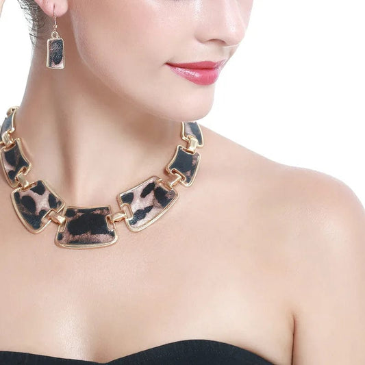 Fashion Vintage Geometric Leopard Jewelry Sets Retro Golden Color Choker Necklaces Earrings Sets For Women Accessories - SHOWLU FASHION STORE
