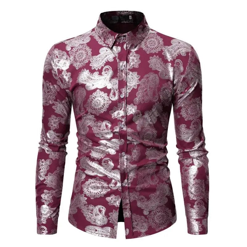 Fashionable Men's Shirt Lapel Buttons Gold Pattern 3D Printed Casual Long Sleeve Shirt Fashionable Men's Shirt - SHOWLU FASHION STORE