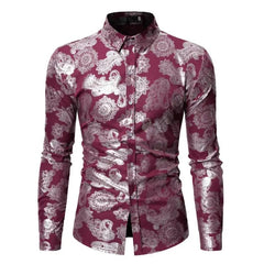 Fashionable Men's Shirt Lapel Buttons Gold Pattern 3D Printed Casual Long Sleeve Shirt Fashionable Men's Shirt - SHOWLU FASHION STORE