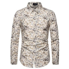 Fashionable Men's Shirt Lapel Buttons Gold Pattern 3D Printed Casual Long Sleeve Shirt Fashionable Men's Shirt - SHOWLU FASHION STORE