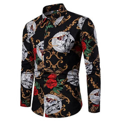 Fashionable Men's Shirt Lapel Buttons Gold Pattern 3D Printed Casual Long Sleeve Shirt Fashionable Men's Shirt - SHOWLU FASHION STORE