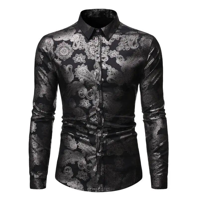 Fashionable Men's Shirt Lapel Buttons Gold Pattern 3D Printed Casual Long Sleeve Shirt Fashionable Men's Shirt - SHOWLU FASHION STORE