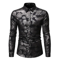 Fashionable Men's Shirt Lapel Buttons Gold Pattern 3D Printed Casual Long Sleeve Shirt Fashionable Men's Shirt - SHOWLU FASHION STORE