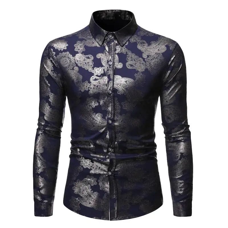 Fashionable Men's Shirt Lapel Buttons Gold Pattern 3D Printed Casual Long Sleeve Shirt Fashionable Men's Shirt - SHOWLU FASHION STORE