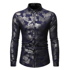 Fashionable Men's Shirt Lapel Buttons Gold Pattern 3D Printed Casual Long Sleeve Shirt Fashionable Men's Shirt - SHOWLU FASHION STORE