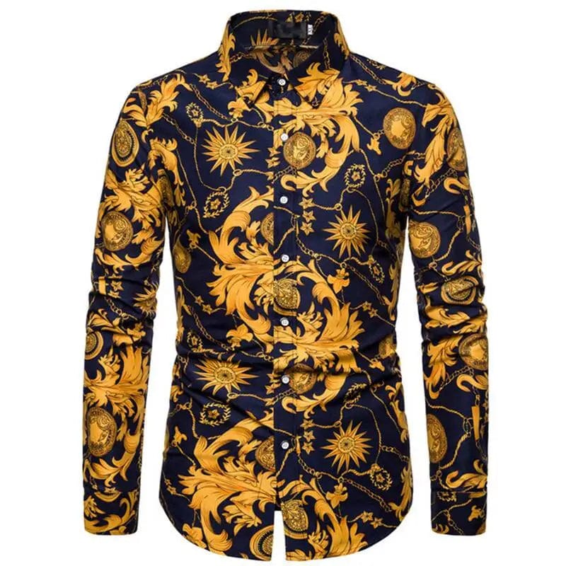 Fashionable Men's Shirt Lapel Buttons Gold Pattern 3D Printed Casual Long Sleeve Shirt Fashionable Men's Shirt - SHOWLU FASHION STORE