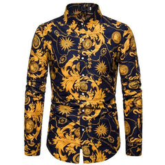 Fashionable Men's Shirt Lapel Buttons Gold Pattern 3D Printed Casual Long Sleeve Shirt Fashionable Men's Shirt - SHOWLU FASHION STORE