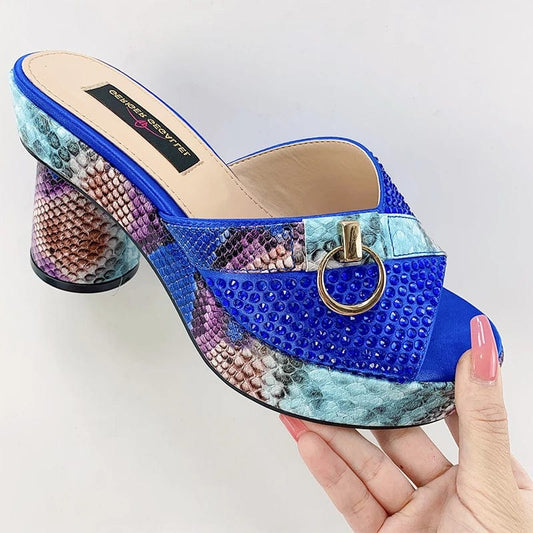Fashionable Top Italian Designers 2023 Luxury Round Toe Bright Diamond Snake Print Summer Women's Shoes With High Heels - SHOWLU FASHION STORE