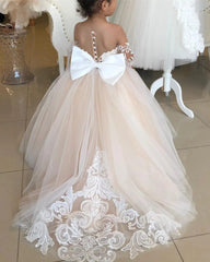 FATAPAESE 2 - 14 Years Lace Tulle Flower Girls Dress Princess for Kid Child Wedding Party Juniorbridesmaid Maxi Ball Gown Evening - SHOWLU FASHION STORE