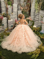 FATAPAESE 2 - 14 Years Lace Tulle Flower Girls Dress Princess for Kid Child Wedding Party Juniorbridesmaid Maxi Ball Gown Evening - SHOWLU FASHION STORE