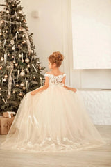 FATAPAESE 2 - 14 Years Lace Tulle Flower Girls Dress Princess for Kid Child Wedding Party Juniorbridesmaid Maxi Ball Gown Evening - SHOWLU FASHION STORE