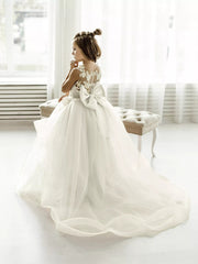 FATAPAESE 2 - 14 Years Lace Tulle Flower Girls Dress Princess for Kid Child Wedding Party Juniorbridesmaid Maxi Ball Gown Evening - SHOWLU FASHION STORE