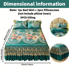 2pcs/3pcs Jacquard Bed Skirt Set with Pillowcases, Lace Hem, Floral Pattern, Soft & Comfortable, Machine Washable, Polyester 100%, Contemporary Style, Woven Fabric, 120g - Single/Double Size Options SHOWLU FASHION STORE
