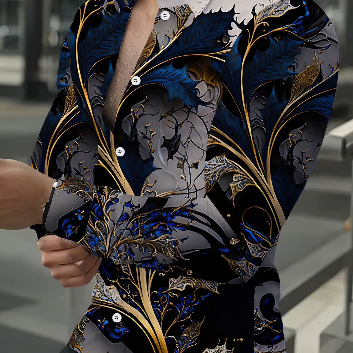 Men's Retro Floral Patterns Print Long Sleeve Shirt For Spring And Fall, Casual Comfy Shirt As Gift SHOWLU FASHION STORE