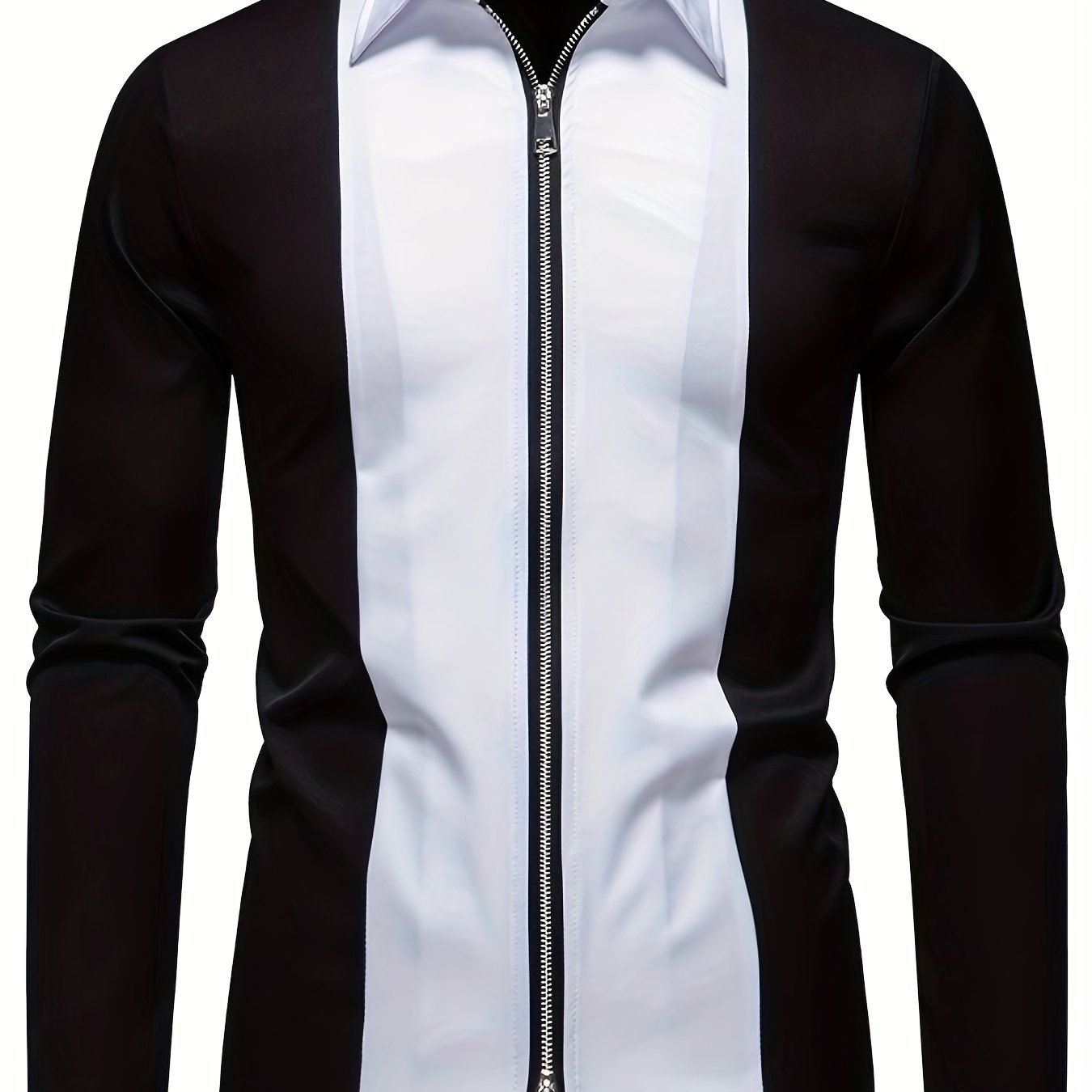 Men'S Casual Lapel Collar Long Sleeve Shirt Polyester Color Block Pattern with Button Details, Slight Stretch Fabric, 140g/m², Regular Fit, All-season, for Adult SHOWLU FASHION STORE
