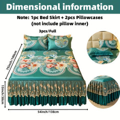 2pcs/3pcs Jacquard Bed Skirt Set with Pillowcases, Lace Hem, Floral Pattern, Soft & Comfortable, Machine Washable, Polyester 100%, Contemporary Style, Woven Fabric, 120g - Single/Double Size Options SHOWLU FASHION STORE