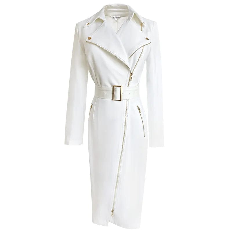 Female Vintage Women Large Lapel Knight Style Slim Wrap Hip Zipper Dress - SHOWLU FASHION STORE