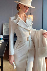 Female Vintage Women Large Lapel Knight Style Slim Wrap Hip Zipper Dress - SHOWLU FASHION STORE