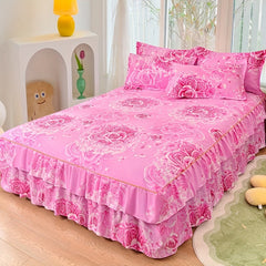 2/3pcs Printing Ruffled Edge Soft Comfortable Breathable Bed Skirt Set (Bed Skirt *1+ Pillowcase*1/2, Without Core) Multiple Sizes Available, All-season Availability, Machine Washable, Mattress Cover, Printing Bedding Set, fo SHOWLU FASHION STORE