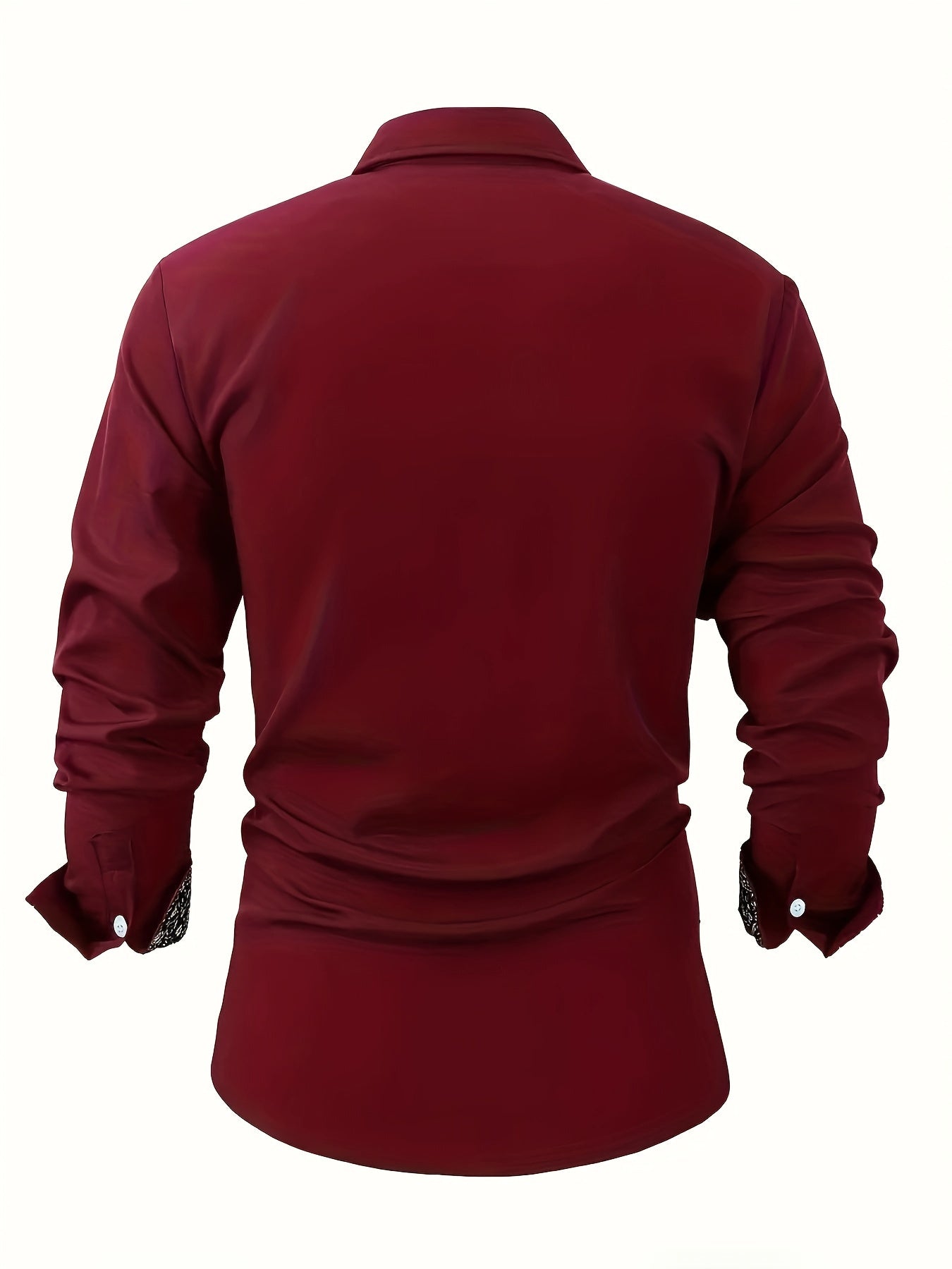 Men's Casual Floral Print Long Sleeve Shirt - Comfortable Polyester, Maroon with Black and White Detailing, Button-Up Collared Style for Fall/Winter SHOWLU FASHION STORE