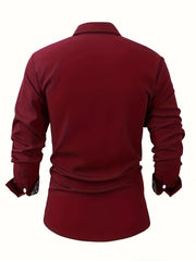 Men's Casual Floral Print Long Sleeve Shirt - Comfortable Polyester, Maroon with Black and White Detailing, Button-Up Collared Style for Fall/Winter SHOWLU FASHION STORE