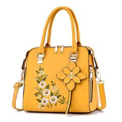 Floral Detail Shoulder Bag, Trendy Zipper Handbag For Work, Casual Crossbody Bag, Women's Floral Decor Purse - SHOWLU FASHION STORE