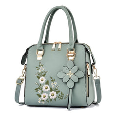 Floral Detail Shoulder Bag, Trendy Zipper Handbag For Work, Casual Crossbody Bag, Women's Floral Decor Purse - SHOWLU FASHION STORE