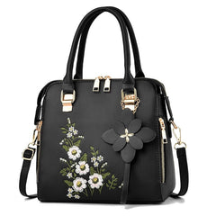 Floral Detail Shoulder Bag, Trendy Zipper Handbag For Work, Casual Crossbody Bag, Women's Floral Decor Purse - SHOWLU FASHION STORE