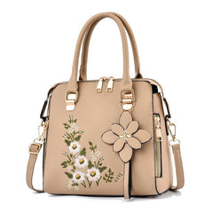 Floral Detail Shoulder Bag, Trendy Zipper Handbag For Work, Casual Crossbody Bag, Women's Floral Decor Purse - SHOWLU FASHION STORE