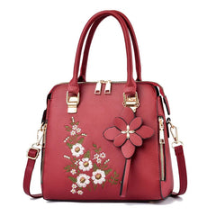 Floral Detail Shoulder Bag, Trendy Zipper Handbag For Work, Casual Crossbody Bag, Women's Floral Decor Purse - SHOWLU FASHION STORE