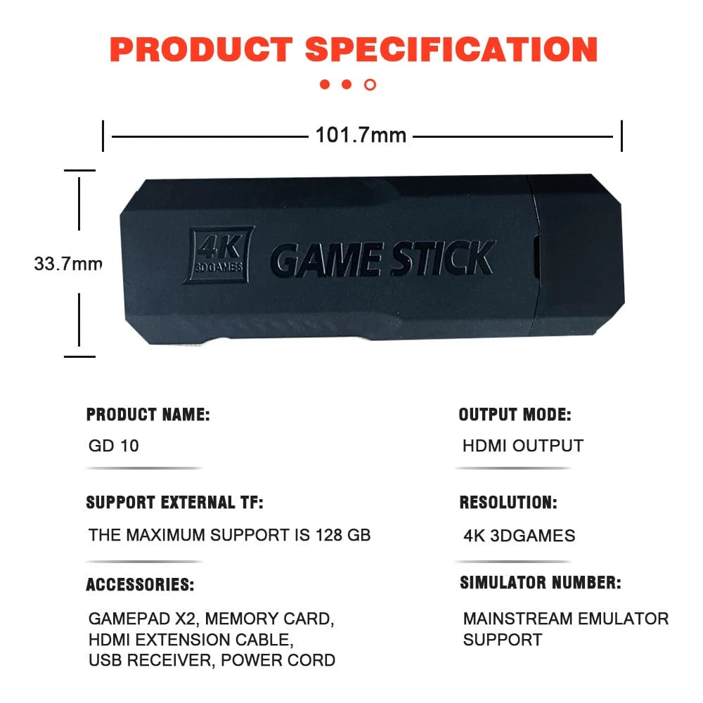 Game Stick GD10 4K HD Output TV Game Stick P3 Rechargeable 2.4G wireless Dual Handle Portable video Game Console For PSP PS1 N64 - SHOWLU FASHION STORE