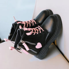 Girls Ankle Boots Double Zip Non - slip Kids Fashion Boots Pink Heart Children Princess Catwalk Boots Anti - Slippery Size 26 - 37 - SHOWLU FASHION STORE