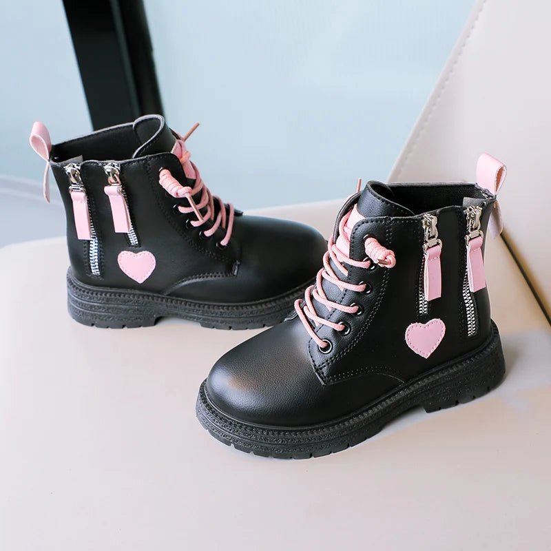 Girls Ankle Boots Double Zip Non - slip Kids Fashion Boots Pink Heart Children Princess Catwalk Boots Anti - Slippery Size 26 - 37 - SHOWLU FASHION STORE