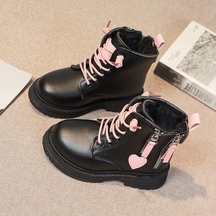 Girls Ankle Boots Double Zip Non - slip Kids Fashion Boots Pink Heart Children Princess Catwalk Boots Anti - Slippery Size 26 - 37 - SHOWLU FASHION STORE